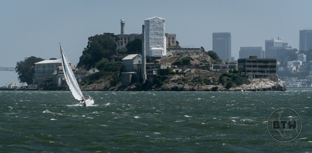 A sailboat on the San Francisco Bay in front of Alcatraz Island | BIG tiny World Travel