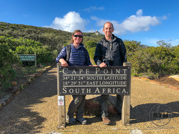 Aaron and Brianna posing with the Cape Point sign in Cape Town | BIG tiny World Travel