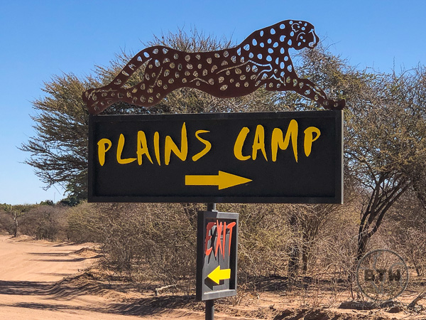 Sign for Plains Camp in Okonjima Nature Reserve