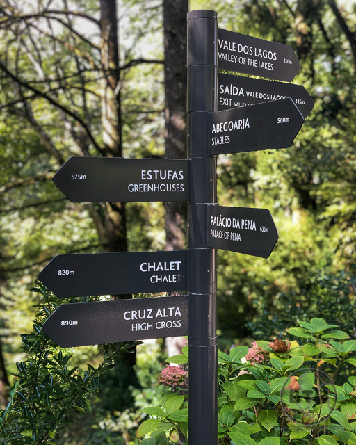 Pena Palace Gardens sign showing park locations