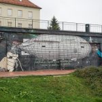 Street art of a zeppelin in Zagreb, Croatia