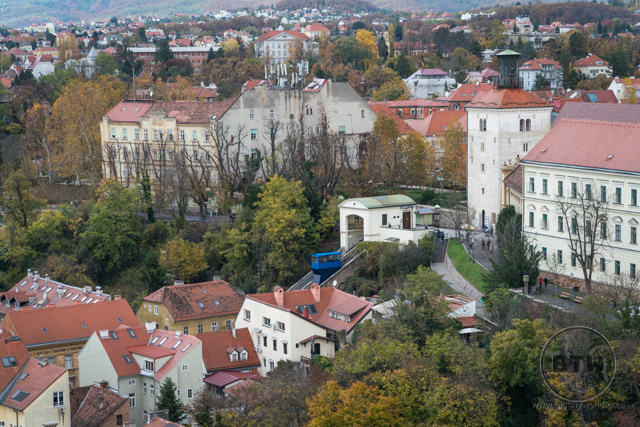 The funicular as seen from the Zagreb 360 building in Zagreb, Croatia