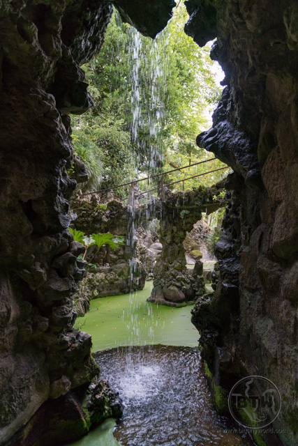 A small waterfall at the Quinta da Regaleira in Sintra, Portugal